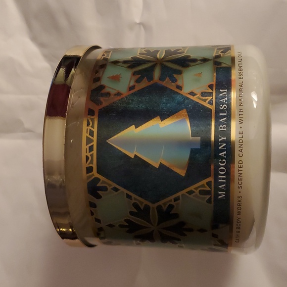 NWT Bath & Body Works Mahogany Balsam Scented 3 Wick Candle - Picture 3 of 6